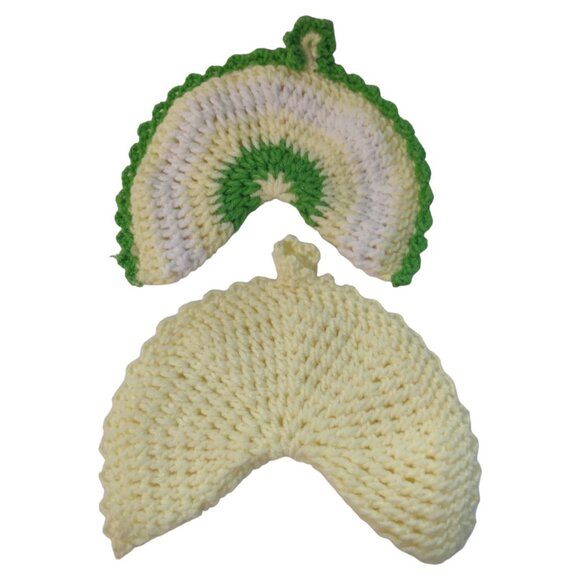Vintage Handmade Crochet Cotton Pot Holders Set Green & Yellow Kitchen Decor Uni - Picture 1 of 7